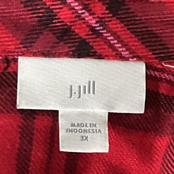 J Jill Top‎ Womens Sz 1X Red Black Plaid Corduroy Button Up Pleated Shirt Blouse - Picture 3 of 12